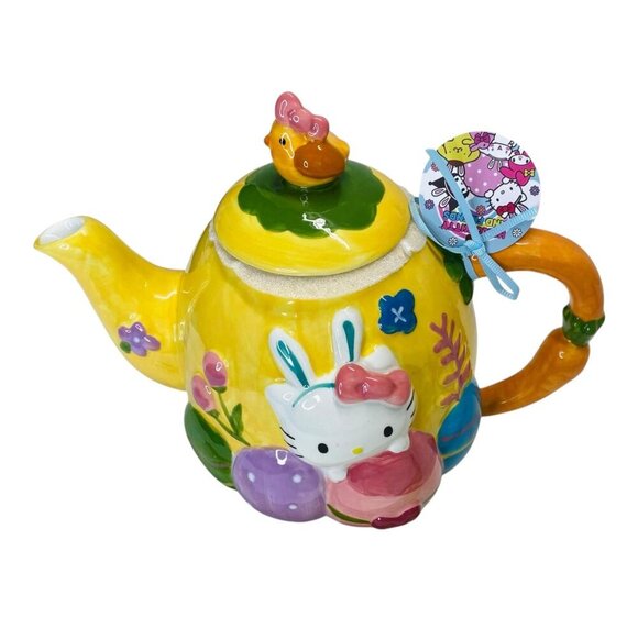 Blue Sky Clayworks Hello Kitty Easter Bunny Carrot Eggs Spring Teapot Garden - Picture 9 of 9